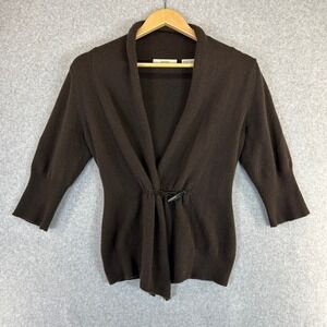 Neiman Marcus Cashmere 3/4 Sleeve Cardigan Sweater Chocolate‎ Brown Size Small